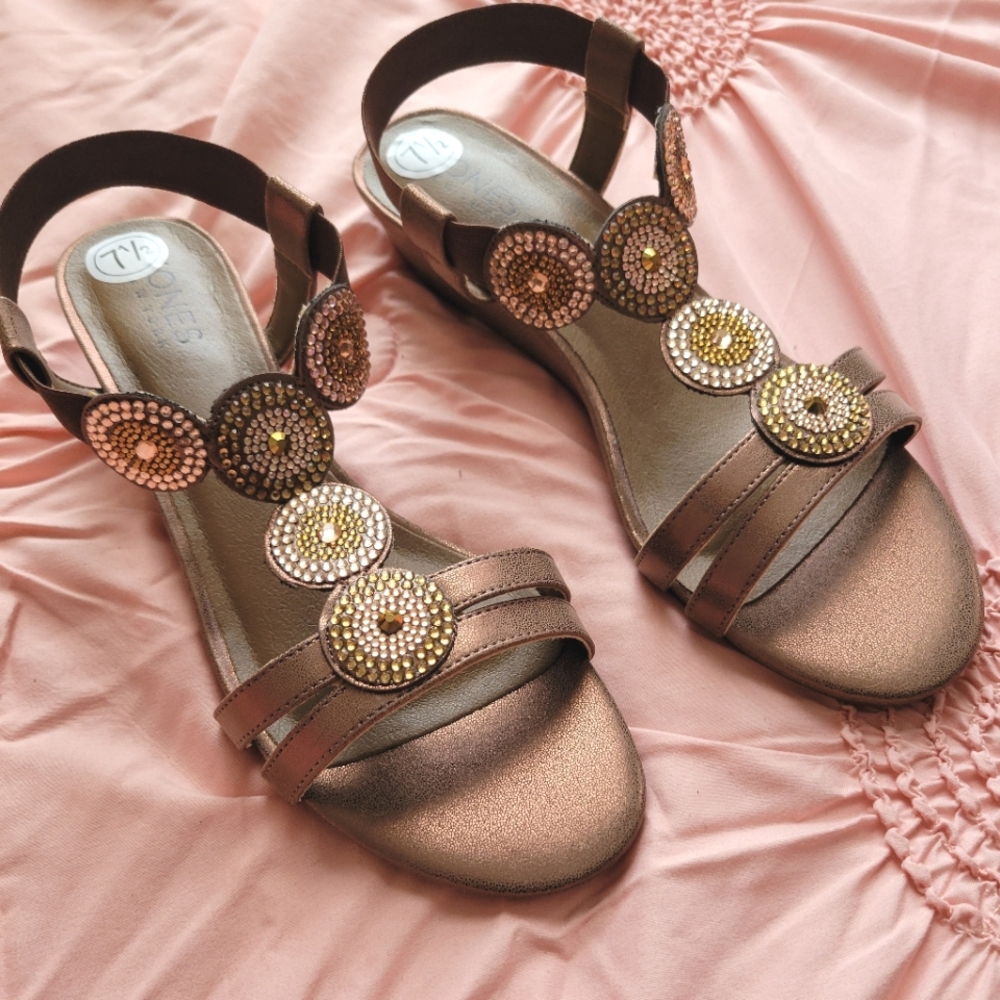Copper bronze jeweld strappy summer sandals